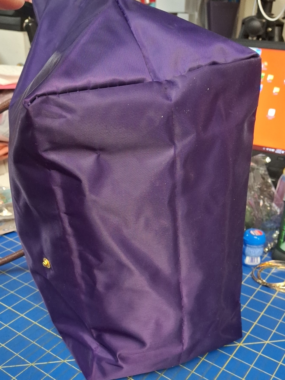 Purple Tote Preloved Brown Leather Trim - Picture 5 of 9